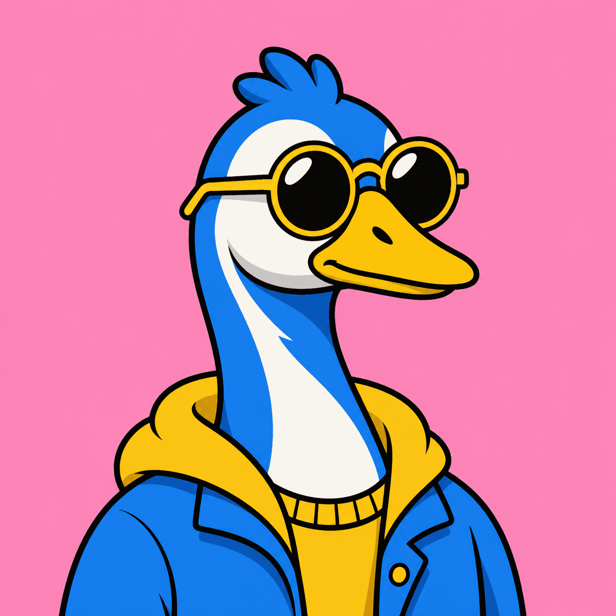 Cartoon illustration of a goose wearing round sunglasses, head and shoulders