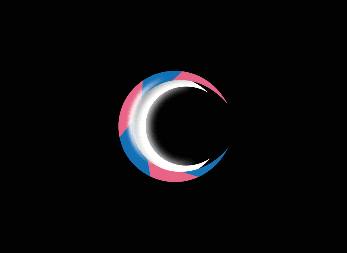 Flat geometric illustration of a wide crescent arc ribbon curving through empty space